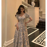 Kukombo nye outfits party outfit Classy A line Square neckline Blue Chiffon Long Prom Dresses Birthday Outfits Evening Gown SD1013