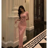 Kukombo nye outfits party outfit Sexy Sheath Square Neckline Pink Prom Dresses Slit Birthday Outfits Evening Gown SD1021