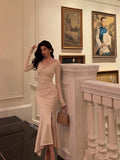 Kukombo nye outfits party outfit Classy Mermaid Long Sleeves Ivory Slit Prom Dresses Birthday Outfits Evening Gown SD1095