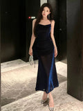 Kukombo Sexy Sheath Spaghetti Straps Navy Blue Sequin Birthday Dresses Prom Dress