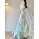 Kukombo Chic Mermaid Spaghetti Straps Light Green Chiffon Long Prom Dress Birthday Dresses Birthday Outfits