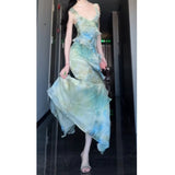 Kukombo Sexy Sheath Straps Green Floral Beach Dress Women's Vacation Dresses Birthday Dress