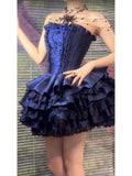 Kukombo Chic Ball Gown Strapless Blue Homecoming Dresses Lolita Dress Birthday Dress Birthday Outfits