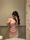 Kukombo nye outfits party outfit Classy Sheath Spaghetti Straps Pink Satin Prom Dresses Birthday Outfits Evening Gown SD1118