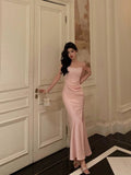 Kukombo nye outfits party outfit Classy Sheath Spaghetti Straps Pink Satin Prom Dresses Birthday Outfits Evening Gown SD1118