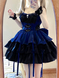 Kukombo Chic Ball Gown Straps Royal Blue Organza Short Lolita Dresses Party Dress Birthday Outfits