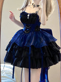 Kukombo Chic Ball Gown Straps Royal Blue Organza Short Lolita Dresses Party Dress Birthday Outfits