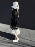 Kukombo Princess A line Black Satin Long Prom Dresses Night Lolita Dress Birthday Outfits