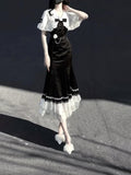 Kukombo Princess A line Black Satin Long Prom Dresses Night Lolita Dress Birthday Outfits