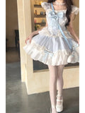 Kukombo French Ball Gown Square Neckline Short Tulle Blue Lolita Dresses Party Dress Birthday Outfits