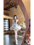 Kukombo French Ball Gown Square Neckline Short Tulle Blue Lolita Dresses Party Dress Birthday Outfits