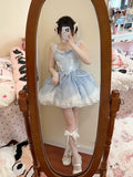 Kukombo French Ball Gown 2 Pieces Top And Skirt Short Blue Lolita Dresses Party Dress Birthday Outfits