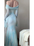 Kukombo Sexy Mermaid Off The Shoulder Light Blue Women's Beach Dress Vacation Dresses Birthday Dress