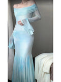 Kukombo Sexy Mermaid Off The Shoulder Light Blue Women's Beach Dress Vacation Dresses Birthday Dress