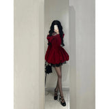 Kukombo Chic Ball Gown Long Sleeves Red Velvet Party Dress Birthday Dresses Birthday Outfits