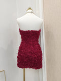 Kukombo Sexy Sheath Strapless Burgundy Tulle Travel Vacation Dresses Short Birthday Dress