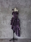 Kukombo nye outfits party outfit Pretty Irregular Ruffled Spaghetti Straps Grape Prom Dresses With Detachable Rose Long Birthday Dress For Women SD238