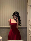 Kukombo Sexy A Line Straps Red Ankle Length Prom Dresses Birthday Outfits