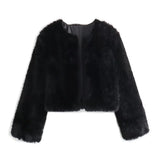 Kukombo Winter Faux Fur Coat Women 2024 Spring New Long Sleeve Cardigan Female Street Solid Casual Warm Jacket Womens Clothing