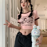 Kukombo Womens Summer Cartoon Graphic T-shirt Y2K Vintage Crop Tops Woman Aesthetic Clothes Short Sleeve Korean Fashion Kawaii Tshirts