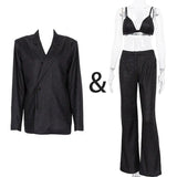 Kukombo Sliver Sequins Blazers For Women Suit High Waist Loose Pants Female Blazer Jacket Party Fashion Pant Sets Womens Outfits