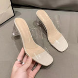 Kukombo Summer High Heels Women Shoes Fashion Transparent Heels Sexy Hollow Breathable Slippers Square Toe Female Clear Heels Slides