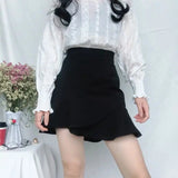 Kukombo Elegant Black Mermaid Short Skirt Women 2025 Summer High Waist Mini Skirts Woman Ruffles Office A Line Skirts Ladies