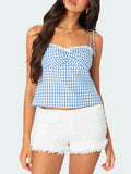 Kukombo Y2k Coquette Women Clothings Gingham Tank Top Sleeveless Aesthetic Plaid Print Cami Crop Top Summer Fairy Grunge Top Streetwear