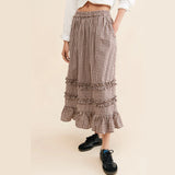 Kukombo  Y2k Plaid Pleated Maxi Skirt for Women Fashion Elastic Waist Aline Gingham Swing Long Skirts Retro Summer Streetwear