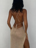 Kukombo Backless Lace-up Split Bodycon Knit Beach Cover-Ups