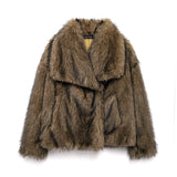 Kukombo Fashion Faux Fur Short Jacket Coat For Women Loose Lapel High Street Outwear Winter 2025 Warm Solid Female Cardigan Coat