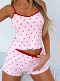 Kukombo Cute Women 2 Piece Pajama Sets Y2k Cherry Print Sleeveless Camisole Tops with Low Waist Shorts 2000s Loungewear