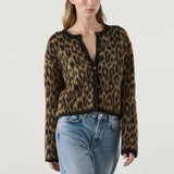 Kukombo Leopard Print Knit Sweater Cardigan For Women O-Neck Jacquard Long Sleeve Knitted Jacket 2025 New Casual Female Outwear