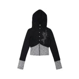 Kukombo Y2k Harajuku Gothic Women Knit Cardigan Hooded Zip Up Patchwork Japanese Fashion Sweaters Slim Gyaru Grunge Autumn