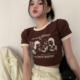 Kukombo Womens Summer Cartoon Graphic T-shirt Y2K Vintage Crop Tops Woman Aesthetic Clothes Short Sleeve Korean Fashion Kawaii Tshirts