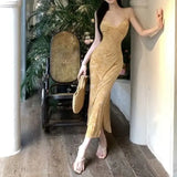 Women Luxury Dress Y2k Vintage V-Neck Sleeveless Off Shoulder Evening Long Dresses Elegant One Piece Frocks Clothes Summer 2024