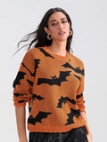 Kukombo Long Sleeve Sweater Women Cute Halloween Printed Graphic Sweater Casual Loose Basic Pullover Warm Knittwear Tops