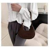 Kukombo Casual Shoulder Bags Women Felt Stone Pattern Underarm Bag Fashion Exquisite Crescent Saddle Bags Ladies Advanced Armpit Bag