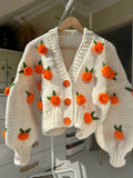 Kukombo Women Knit Cardigan Long Sleeve Flowers Button Closure Fall Casual Jacket Sweater