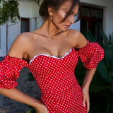 Kukombo Polka Dot Puff Sleeve Backless Midi Dress