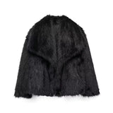 Kukombo Fashion Faux Fur Short Jacket Coat For Women Loose Lapel High Street Outwear Winter 2025 Warm Solid Female Cardigan Coat