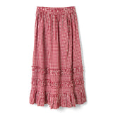 Kukombo  Y2k Plaid Pleated Maxi Skirt for Women Fashion Elastic Waist Aline Gingham Swing Long Skirts Retro Summer Streetwear