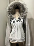 Kukombo Vintage Y2k Aesthetic Grunge Letter Print Zippers Hoodies Women Coat Casual Gray Femme Korean Fur Patchwork Hooded Sweatshirts