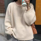 Kukombo Chic Round Neck Autumn Sweater Women Balloon Sleeve Knitted Jumpers Woman Solid Color Long Sleeve Korean Sweaters Ladies