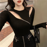 Kukombo Sexy Zipper Slim Fit Sweater Women Autumn Winter Long Sleeve Knitted Jumper Woman 2025 Streetwear Hollow Out Jerseys Female