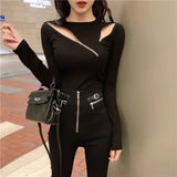 Kukombo Sexy Zipper Slim Fit Sweater Women Autumn Winter Long Sleeve Knitted Jumper Woman 2025 Streetwear Hollow Out Jerseys Female