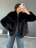 Kukombo Fashion Cropped Faux Fur Jacket Coat Women's Long Sleeve High Street Female Outerwear Chic Lapel Collar Thick Coat Winter