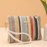 Kukombo Rattan Knitting Women Straw Bags Fashion Colorful Summer Beach Clutch Bag Female Woven Wristlet Bag Wallet Money Coin Purse