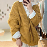 Kukombo V Neck Women's Oversize Cardigan Korean Fashion Long Sleeve Sweater Jacket Women Solid Single Breasted Chic Cardigans