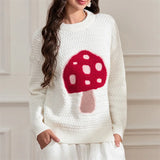 Kukombo Women Y2K Mushroom Graphic Print Sweater Long Sleeve Cute Floral Oversized Knitted Pullover Aesthetic Distressed Sweater